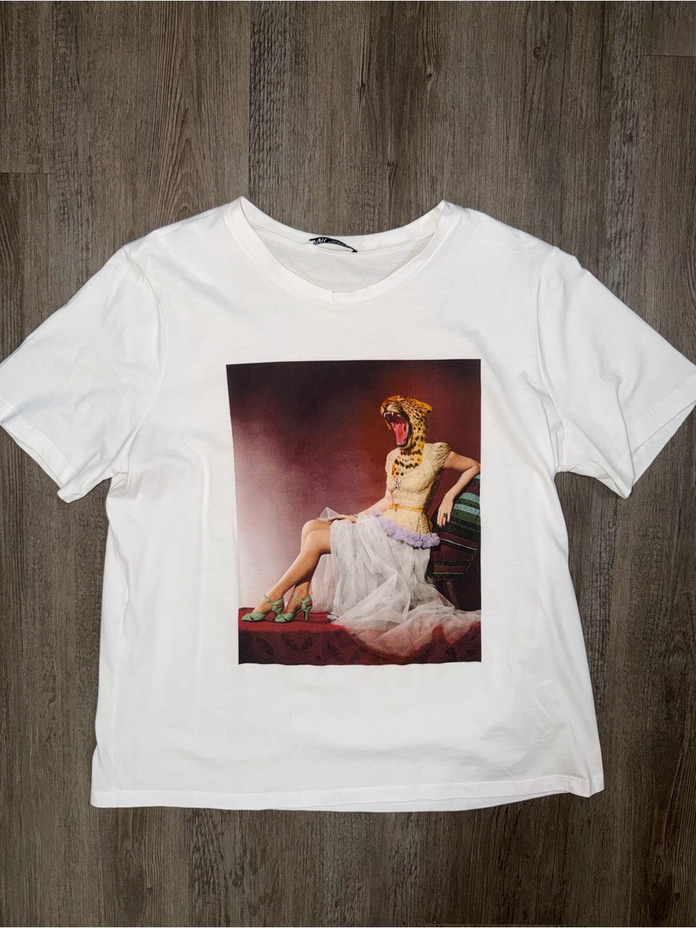 Zara leopard cotton graphic Tshirt